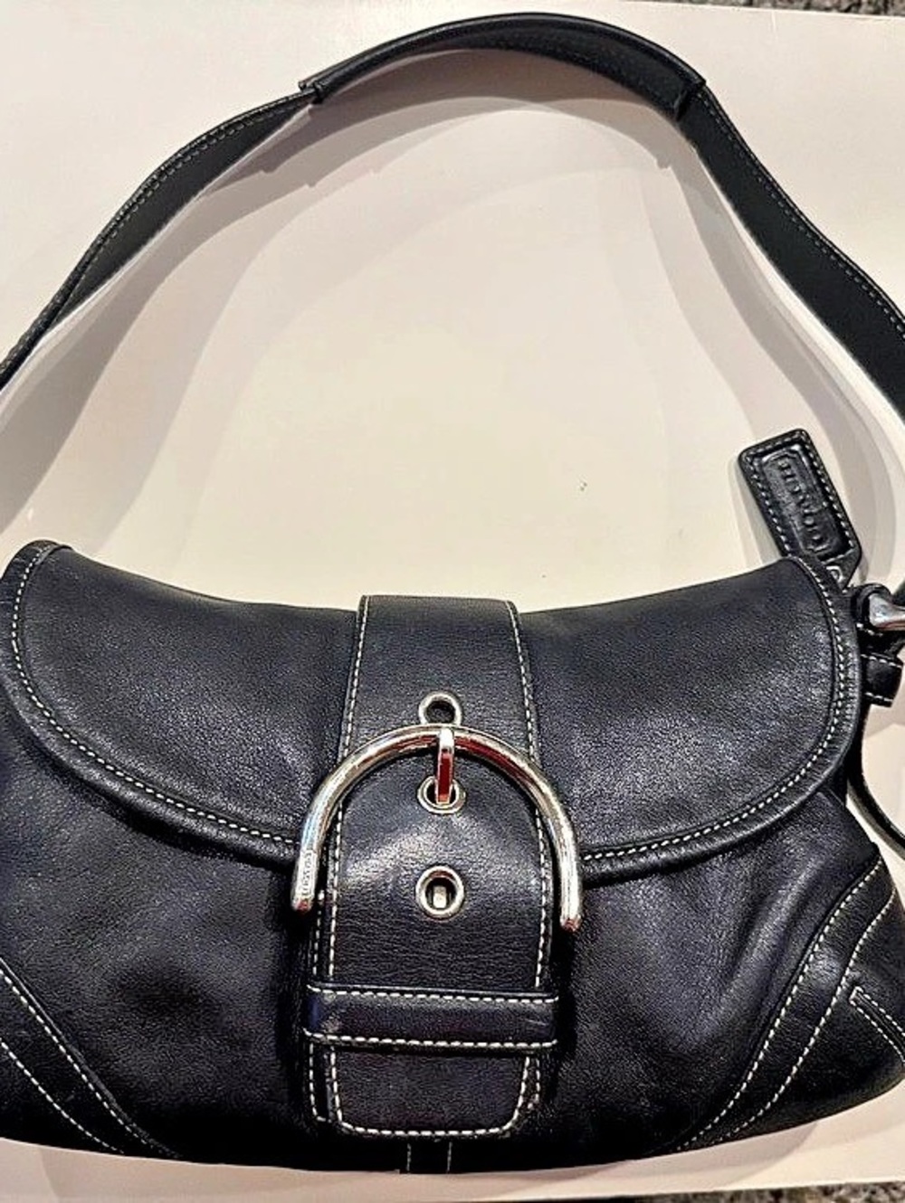 Vintage Coach Soho Buckle Flap Hobo Leather Shoulder Bag - Black
